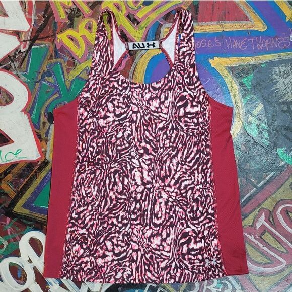 Under Armour pink animal print active tank top - racerback, mesh side panels, M - Picture 1 of 8